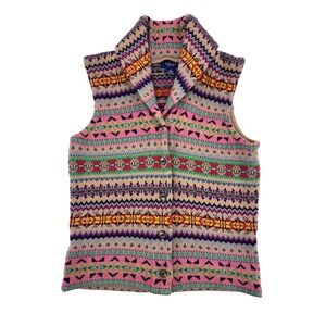 Chaps Fair Isle Knit Sweater Vest Shawl Collar Folk Womens Small